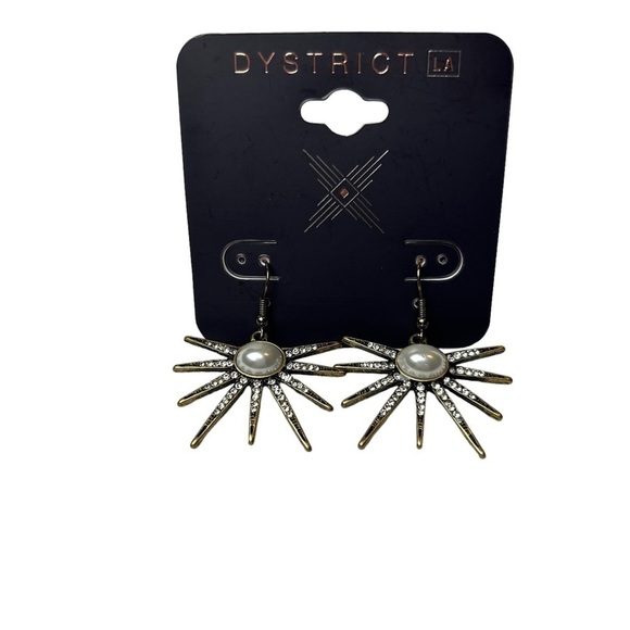 District LA Jewelry - District LA Starburst Dangle Earrings w/ Rhinestone accents & Faux Pearl Center